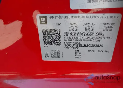 2021 Chevrolet Silverado 1500 4Wd Short Bed Rst from USA, damaged, VIN 3GCUYEEL2MG303826